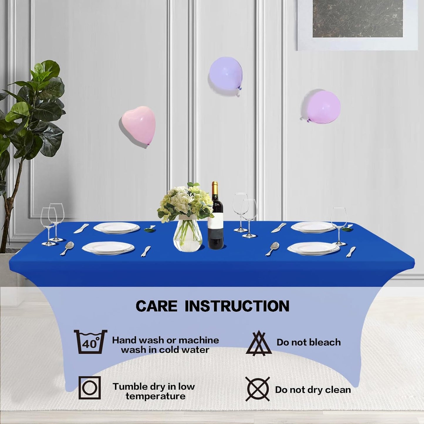 IVAPUPU 2 Pack 6FT Table Cloth for Rectangular Fitted Events Stretch Royal Blue Table Covers Washable Spandex Tablecloth Protector for Party, Wedding, Cocktail, Banquet, Festival