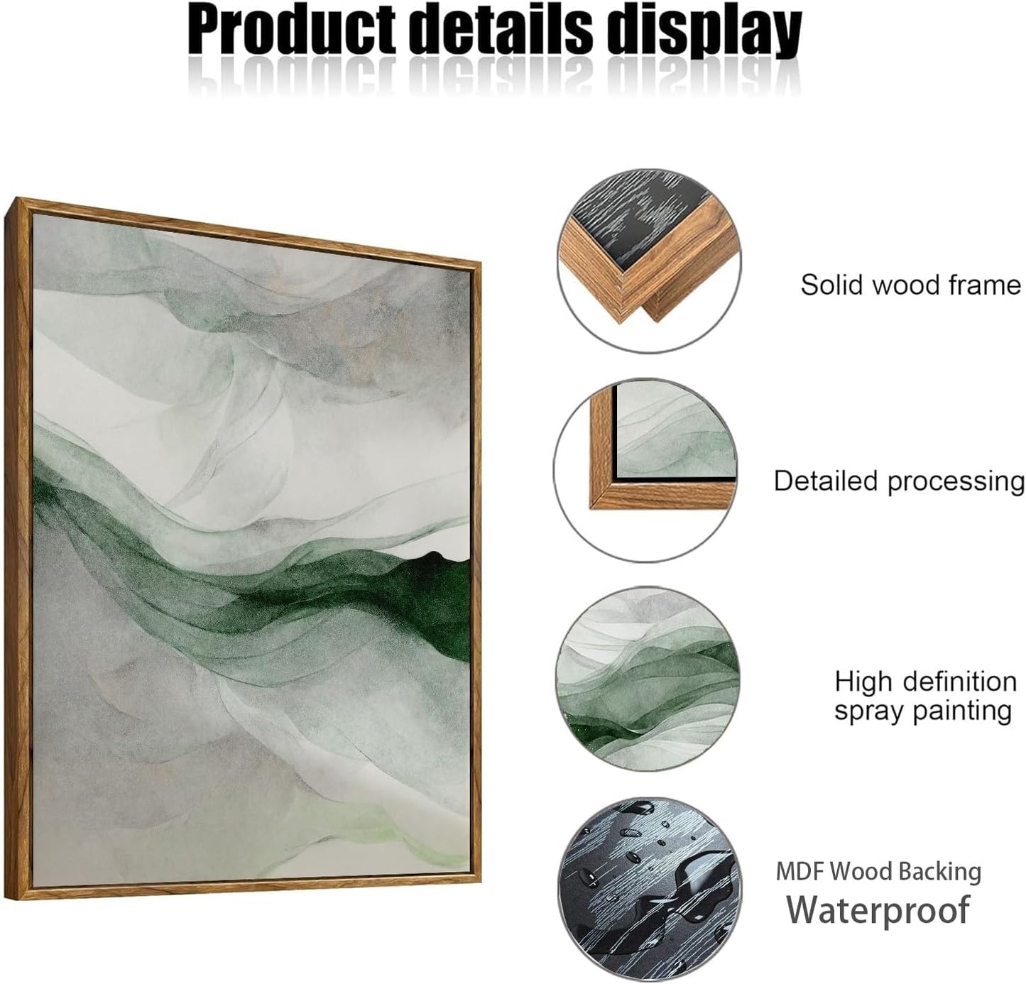 myusuar 3 Piece Large Abstract Framed Wall Art For Living Room, Smoke Texture Ink Teal Soft Green Canvas Wall Art Modern Minimalist Art Prints Wall Décor For Bedroom Office 16x24in