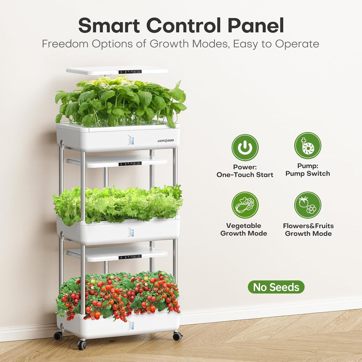 Ahopegarden Indoor Garden Hydroponics Growing System Kit: 66 Pods Plant Herb Garden Germination Kit with LED Grow Light, 30L Large Capacity Kitchen Hydroponics Planter Grower for Vegetable Fruit