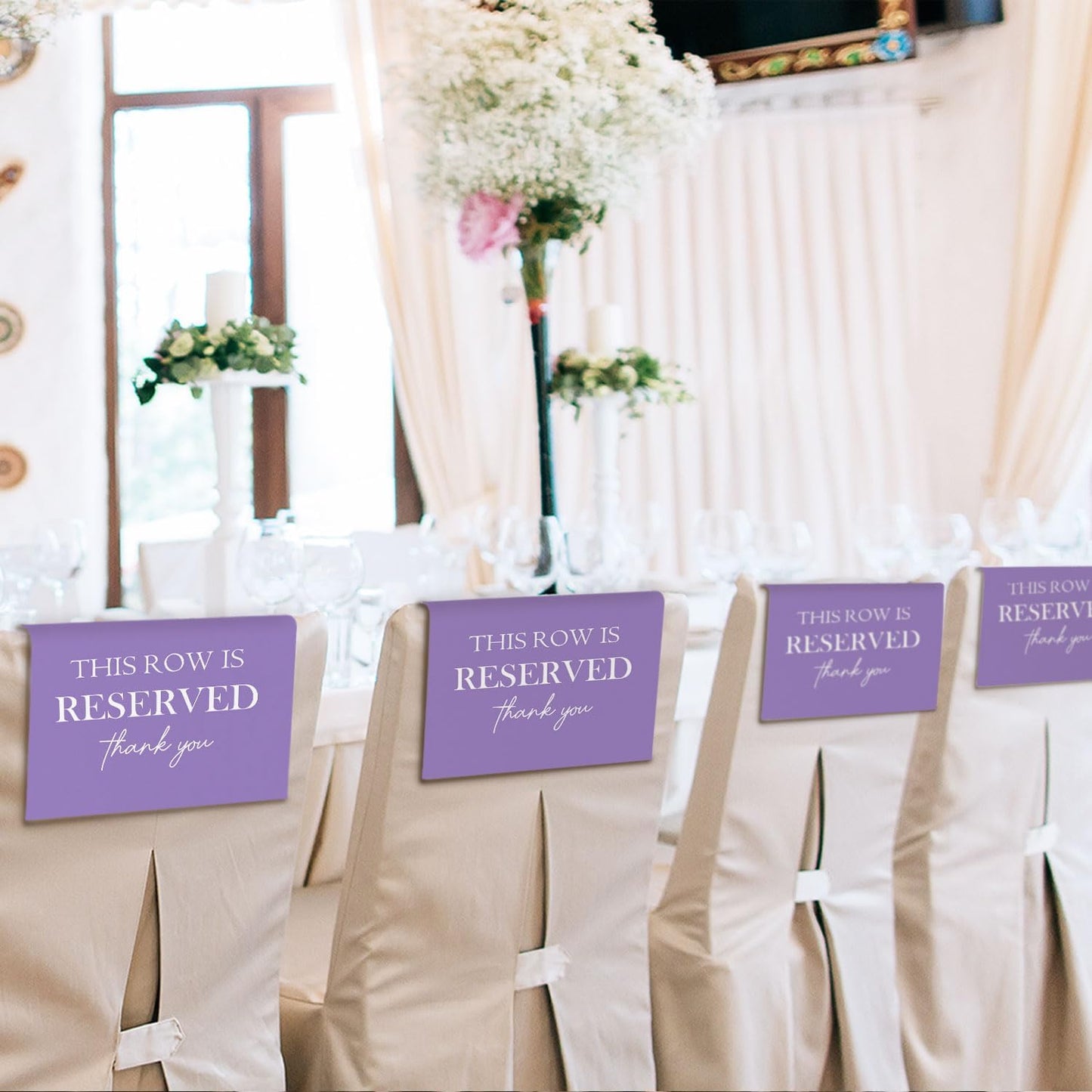 Reserved Seating Chair Signs, This Row Is Reserved Pew Cloths Seating Placeholder for Church Pews, Purple Wedding Decorations for Reception Parties Celebrations Event (Purple, 4 PCS)
