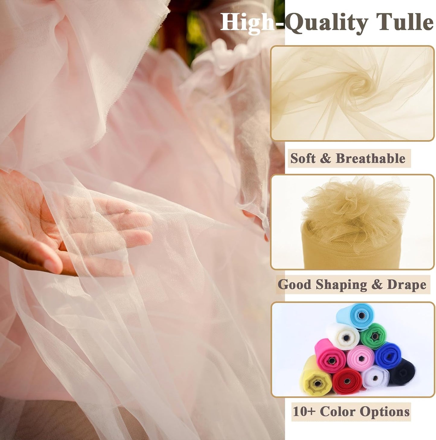 Dull Gold Yellow Tulle Fabric Rolls 54 Inch x 40 Yards Large Mesh Tull Bolt for Wedding, Garden Netting, Tutu Skirt, Party Decoration and Craft Supplies