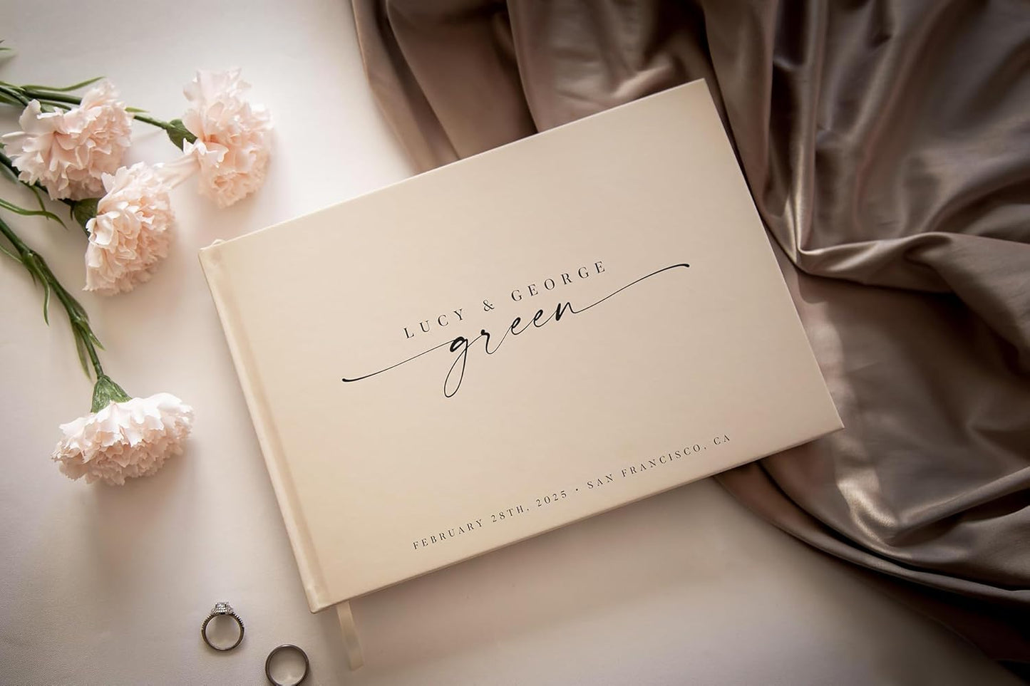 Personalized Guest Book - 11.5" x 8.5" Custom Bride & Groom Names with Bookmark and Hard Cover 140 GSM Blank Pages, for Weddings Guest Book, Engagements, Birthdays, Special Events, Oats