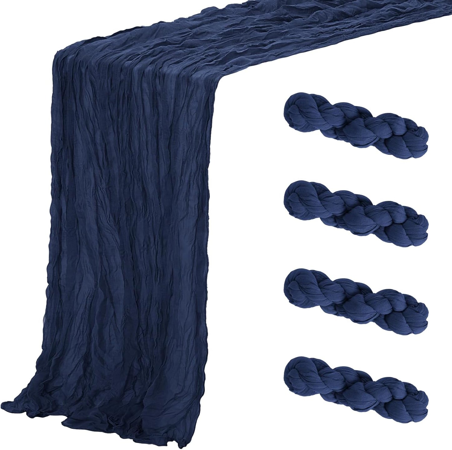 Aktor 4 Pack Navy Blue Table Runner Boho Cheesecloth Table Runner Semi Sheer Gauze Fabric Runners for Wedding Birthday Baby Shower Party Boho Table Decoration（Navy Blue）
