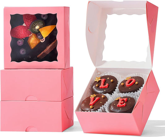 100-Pack 4x4x2 Pink Bakery Boxes - Treat/Cookie/Truffle Boxes for Mini Cakes, Pies & Cinnamon Rolls - Wedding Party Favor Packaging