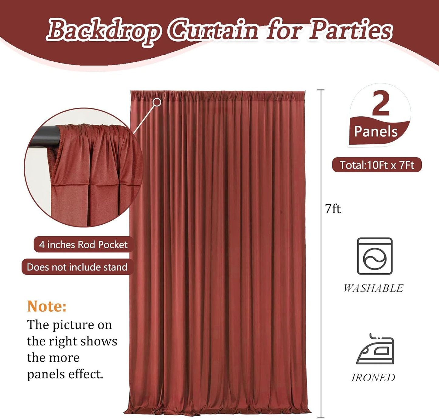 10 x 7 Feet Rust Backdrop Curtain for Partie, Background Curtains for Photoshoot, Birthday, Wedding, Halloween, Thanksgiving, Christmas Day, New Year Party Decorations 5Ft x 7Ft, 2 Panels