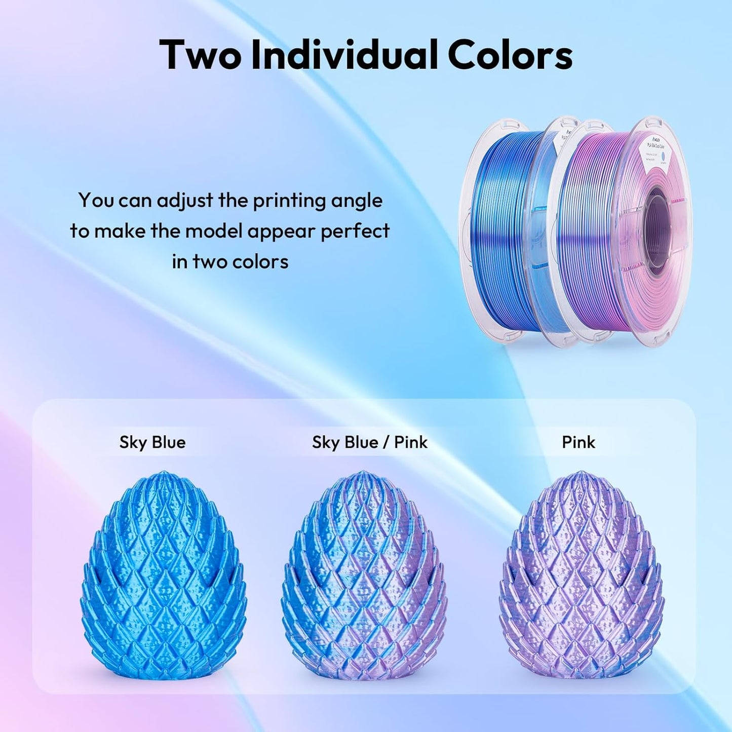 AMOLEN Silk PLA 3D Printer Filament, Dual Color Sky Blue Pink PLA 1.75mm, Shiny Color Change Filament 3D Printing PLA Filament for Most FDM 3D Printer, 1kg Spool(2.2lbs)