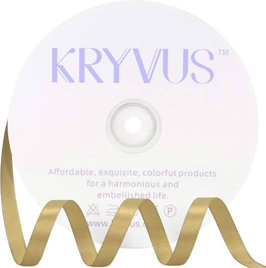 Light Gold Satin Ribbon 3/8 inch X Continuous 100 Yards, Single Face Polyester Ribbon Perfect for Gift Wrapping, Flower Bouquet, Wedding Decor, Crafts, Bow Making, Sewing and More