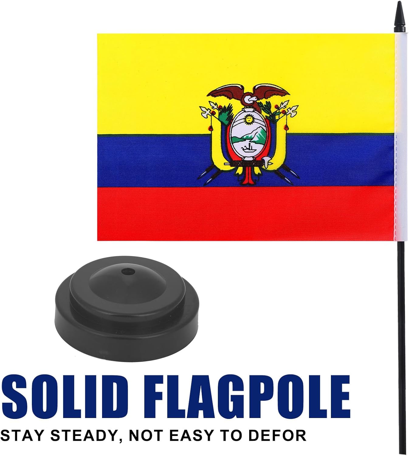 Ecuador Desk Flag 12" Solid Pole Deluxe Set Ecuadorians Flags Banner Mini Small Ecuador Office Table Flags with Black Stand Base Desktop Decorations(2Pack)