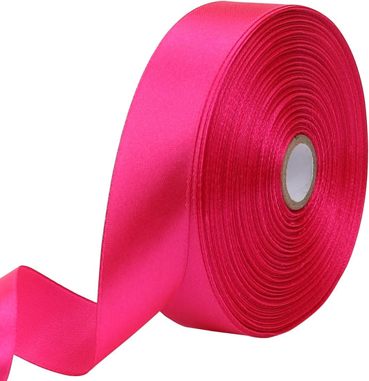 Hot Pink Solid Satin Ribbon 1 Inch 50 Yards Solid Polyester Fabric Ribbon for Gift Wrapping Wedding Christmas Baby Shower Birthday Party Decoration Handmade Immortal Flower Craft