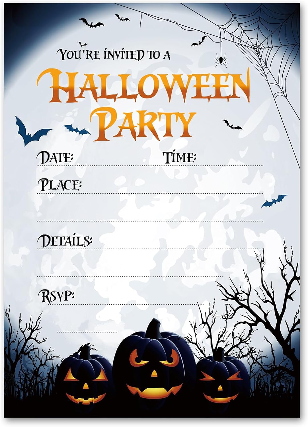 20 Pack Halloween Invitations with Envelopes Stickers Spooky Pumpkin Invitation Cards Blank Invites for Party Supplies, 5 x 7 Inch