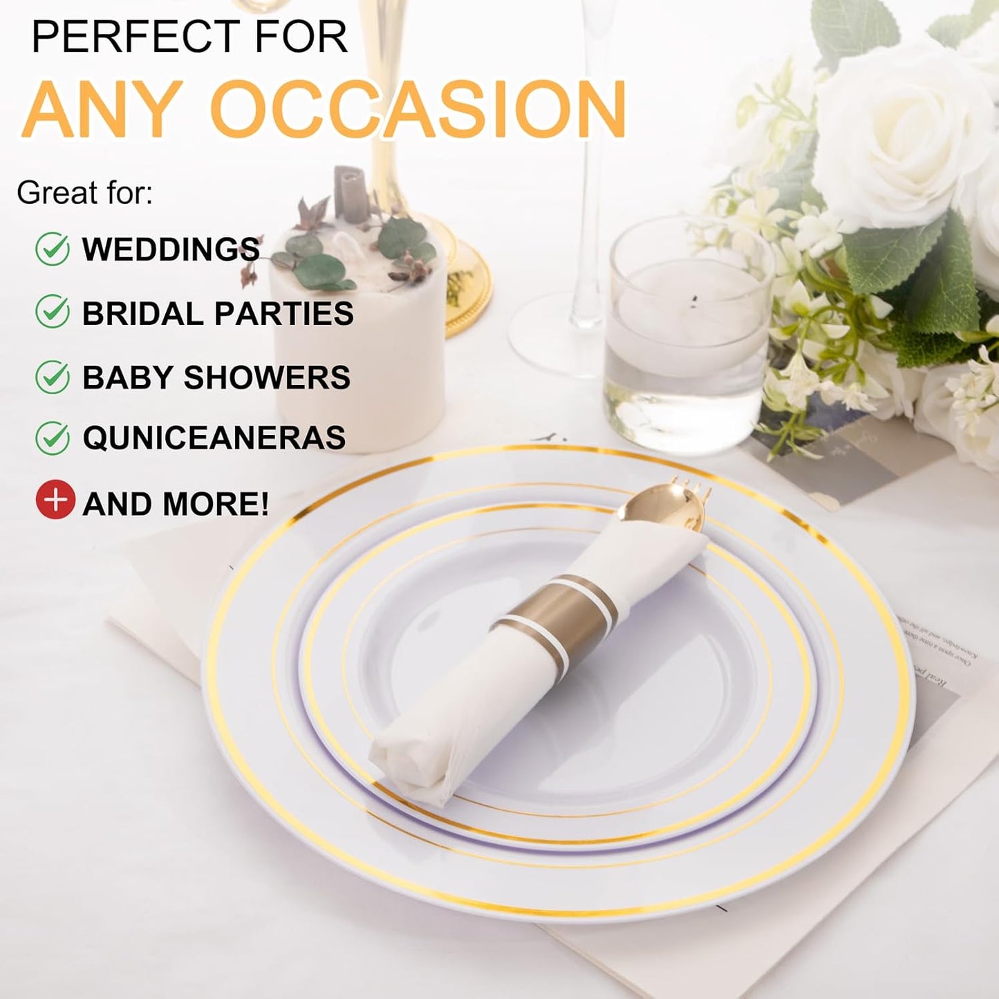 200Guests Pre Rolled Gold Plastic Silverware Sets - Heavy Duty Gold Cutlery - Include 200 Pack Wrapped Disposable Utensils with Napkins for Parties & Dinners & Weddings