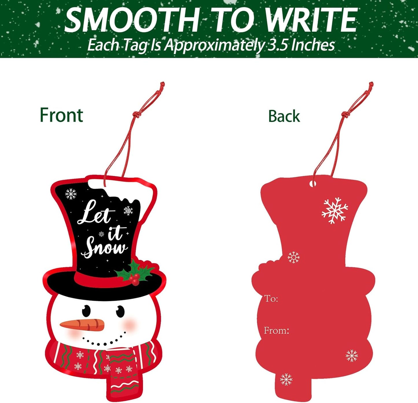 Christmas Gift Tags, 63Pcs Christmas Hanging Labels with String, Christmas Name Tags for Gifts, Glitter Foil Printed Xmas Gift Tags, Santa Snowman Gift Labels for DIY Xmas Holiday Present Wrapping