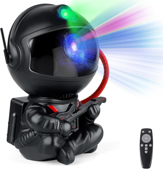 Astronaut Galaxy Projector Lamp – Black Astronaut with Guitar, Star Projector Galaxy Night Light for Bedroom, Space-Themed Decor Gift