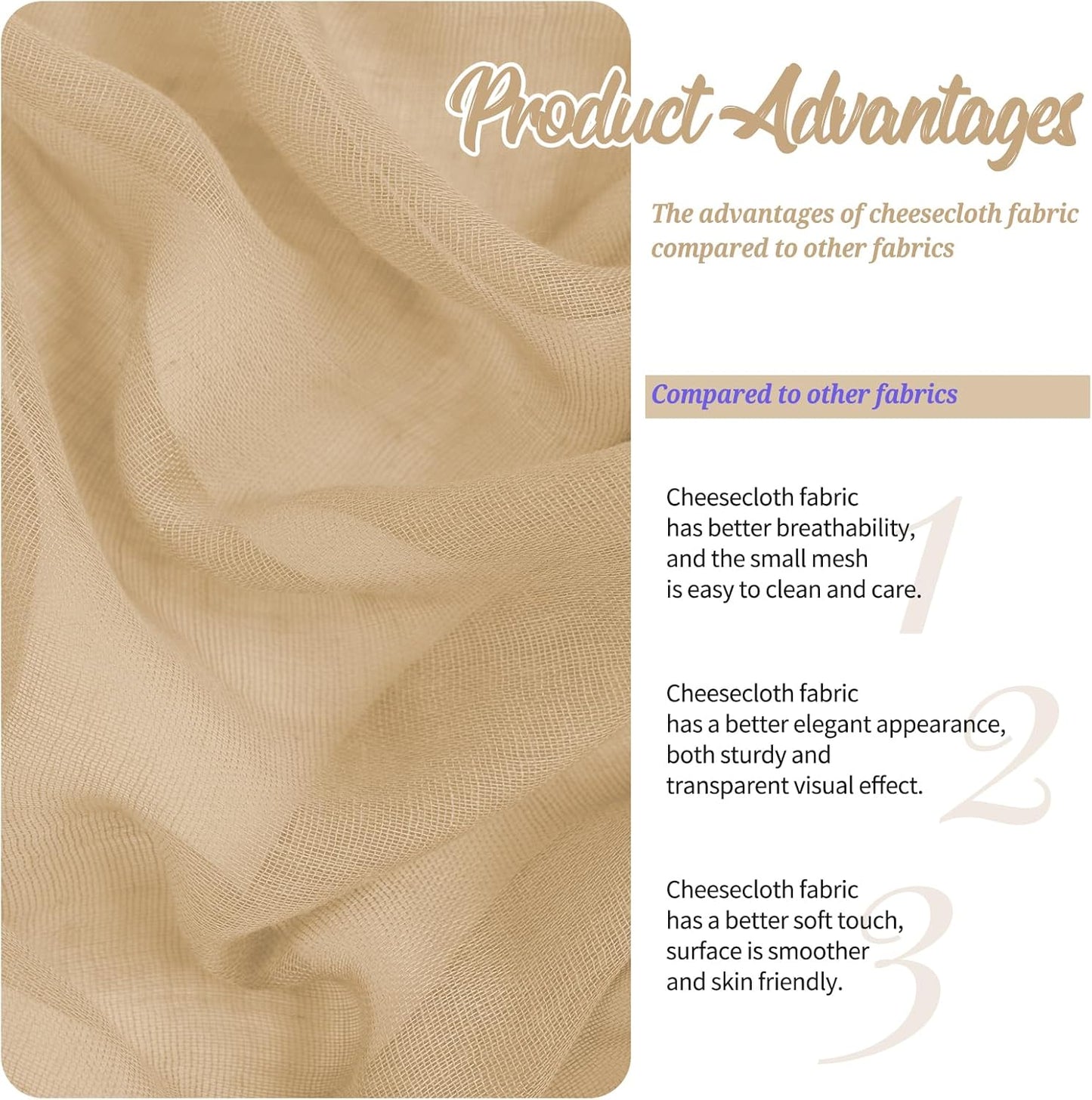 4 Panels Beige Cheesecloth Draping Fabric 35" x 20FT Gauze Fabric Arch Drapes for Wedding Reception Sheer Backdrop Photo Background Household Curtain or Outdoor Curtain