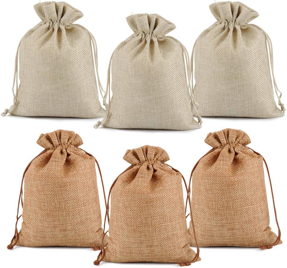 Lucky Monet 25/50/100PCS Burlap Gift Bags Wedding Hessian Jute Bags Linen Jewelry Pouches with Drawstring for Birthday, Party, Wedding Favors, Present, Art and DIY Craft (25Pcs, Coffee, 5” x 7”)