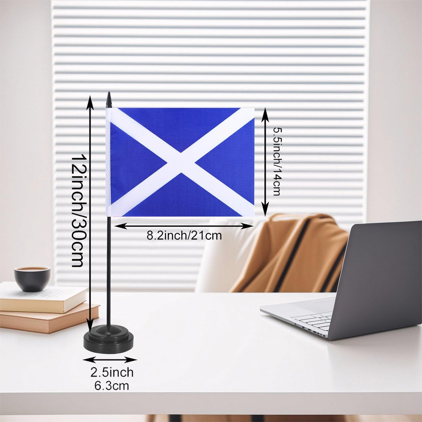 Scotland Desk Flag 12" Solid Pole Deluxe Set Scot Flags Banner Mini Small Scotland Office Table Flags with Black Stand Base Desktop Decorations(2Pack)