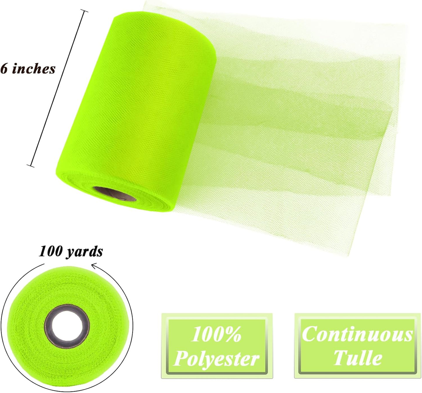 Lime Green Tulle Fabric Roll 6”by 100 Yards (300 ft) Soft Tulle Spool for DIY Crafting Favor Supplies, Tutus, Wedding, Party Decorations, Gift Wrapping
