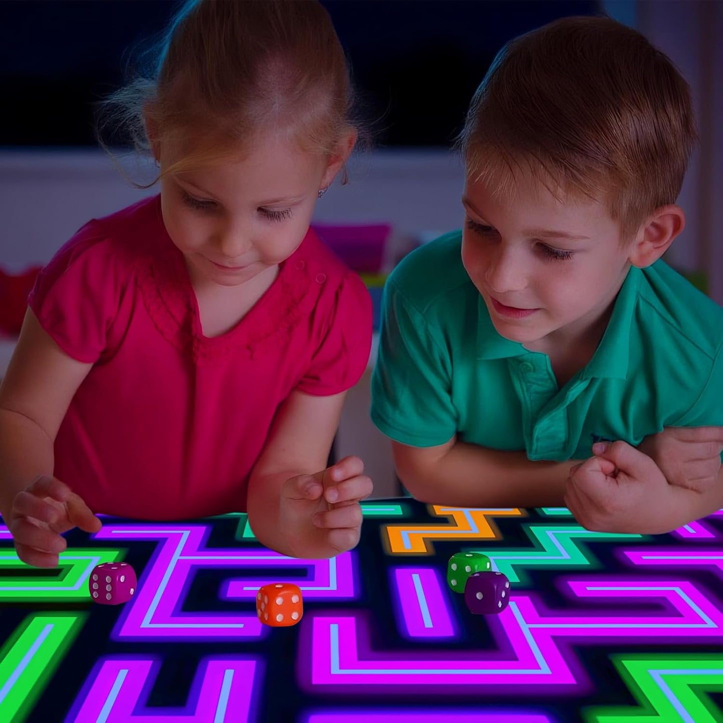 Haull 118 x 39 Inch Neon Light up Dance Floor Glow in The Dark Runner UV Reactive Blacklight Floor Aisle Runner Decor Wall Props for 80s 90s Neon Birthday Party Decorations(Labyrinth)