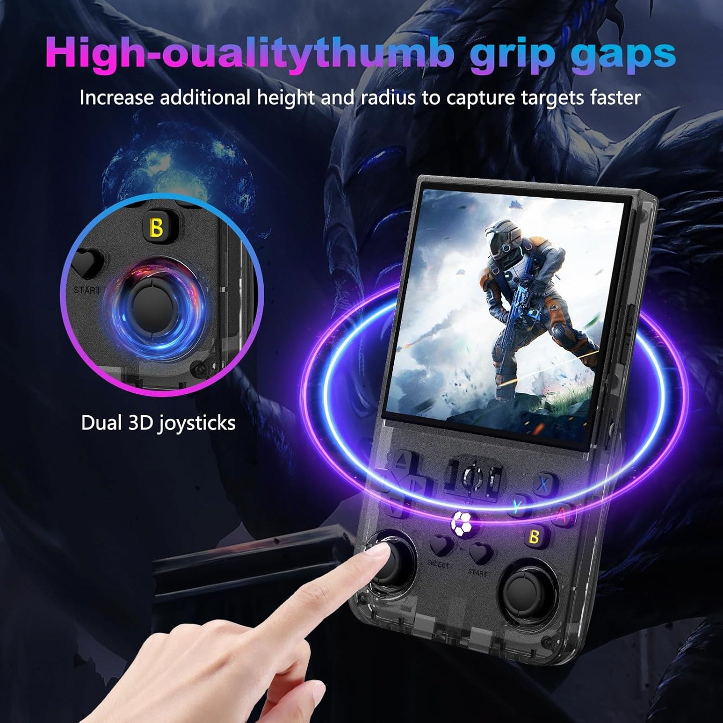 R36MAX Retro Handheld Game Console, 4.0 Inch 720x720 IPS Screen, Built-in 22,000+ Classic Game, Portable Hand Held Open Source Linux System, 4000mAh Battery Retro Gaming Console (Black 128GB)