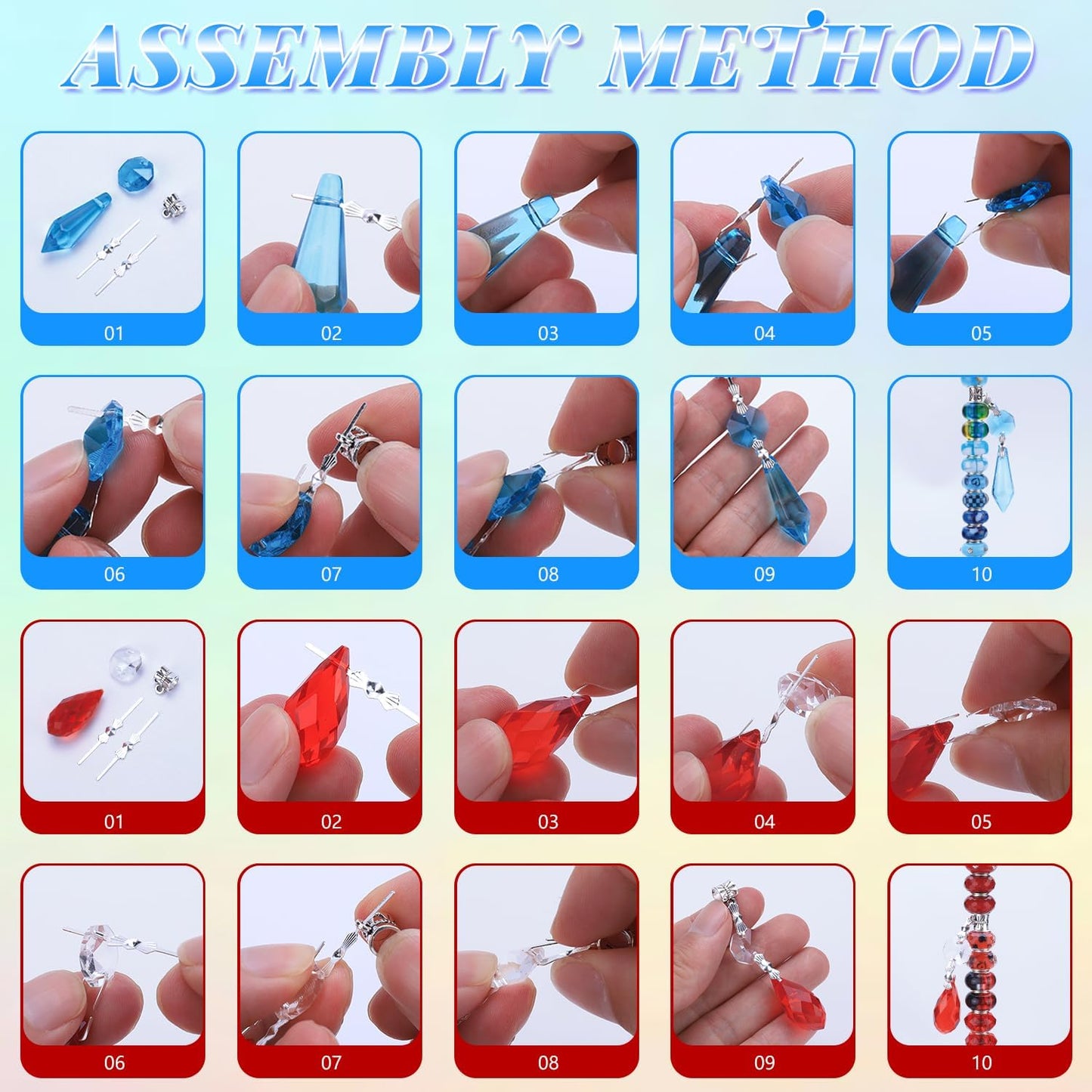 DIY Fairy Wand Garden Stakes Kit, Crystal Beaded Decorative Wands Set, Outdoor Garden Decoration with Assembly Guide (Diamond Top 423 Pcs)