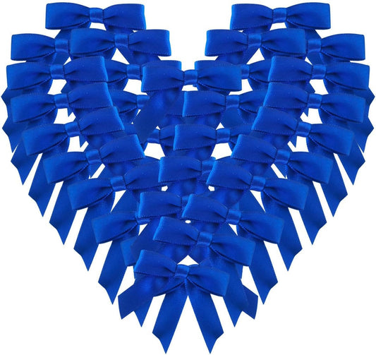 50pcs 1-1/2" Blue Satin Ribbon Bows Without Twist Ties for Gift Wrapping Packing Christmas Decoration (Blue)