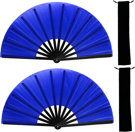 13inch Large Rave Fan Popping Clacking Fans for Line Dancing,Hand Fans for Women Foldable,Boots on The Ground Fan,Portable for Outdoor,Wedding,Party,Decoration (2pcs Blue)