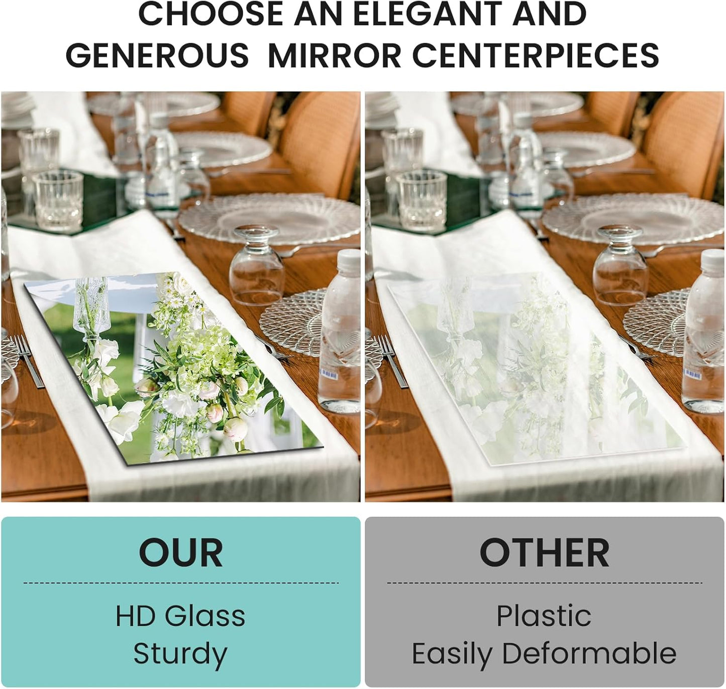 JAMBALAY 12"×5" Mirror Centerpieces for Tables, Set of 12 Glass Mirror Table Centerpieces, Rectangular Glass Mirror Trays, Mirror Candle Plates for Wedding Decorations and Party
