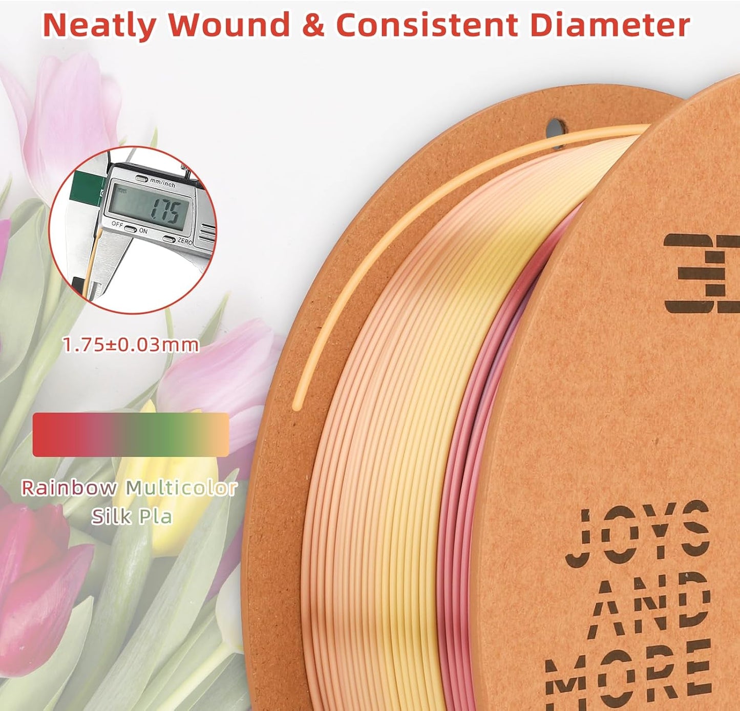 Silk PLA 3D Printer Filament 1.75mm Silk Shiny Fast Gradient Color Change Rainbow Multicolor PLA Filament 1kg (2.2lbs) /Spool for FDM 3D Printers-Tulipa