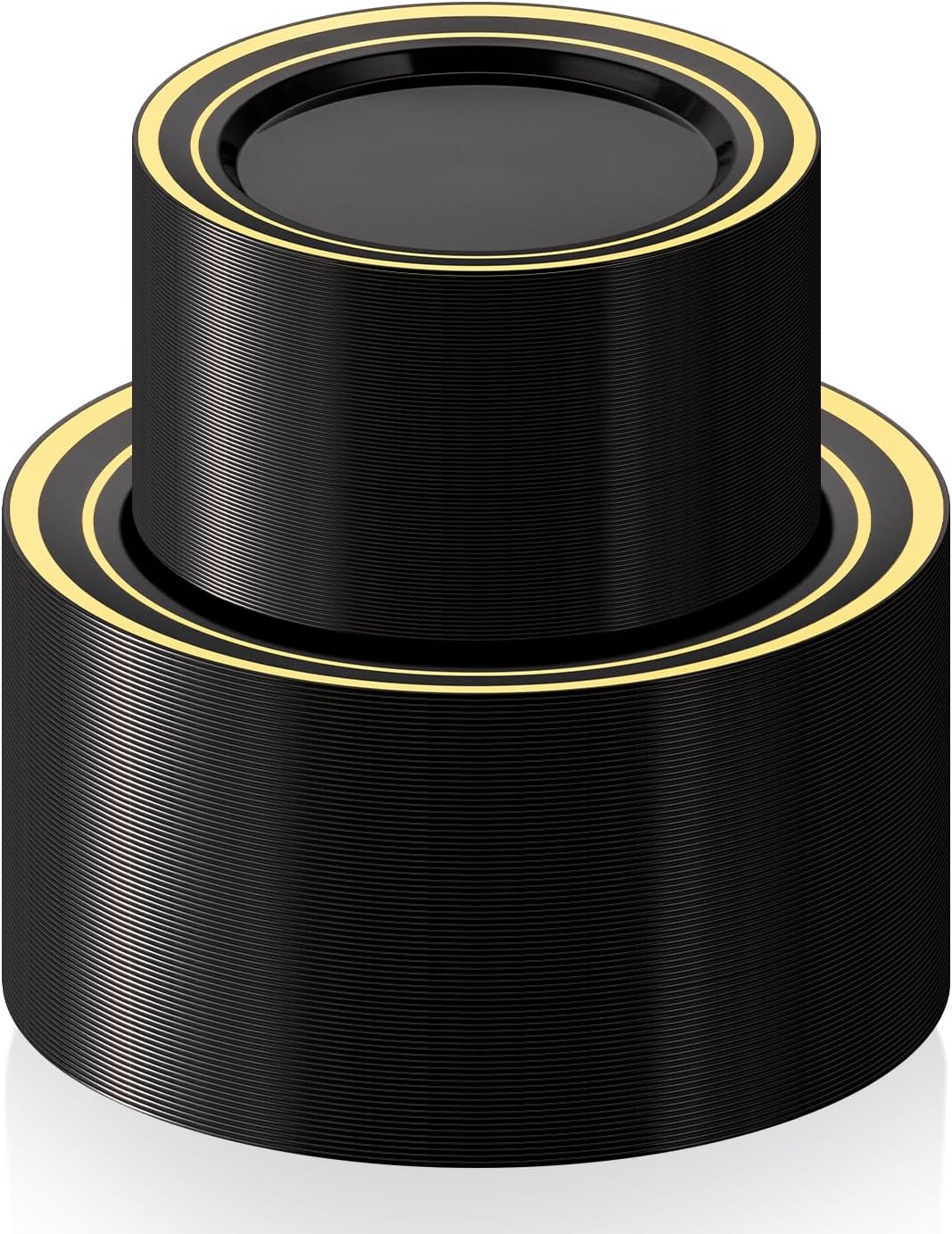 200PCS Black Plastic Plates Set with Gold Rim, 100 10.25 inch Dinner Plates and 100 7.5 inch Dessert Plates, Premium Disposable Plates forfor Party, Wedding, Holiday,And Halloween