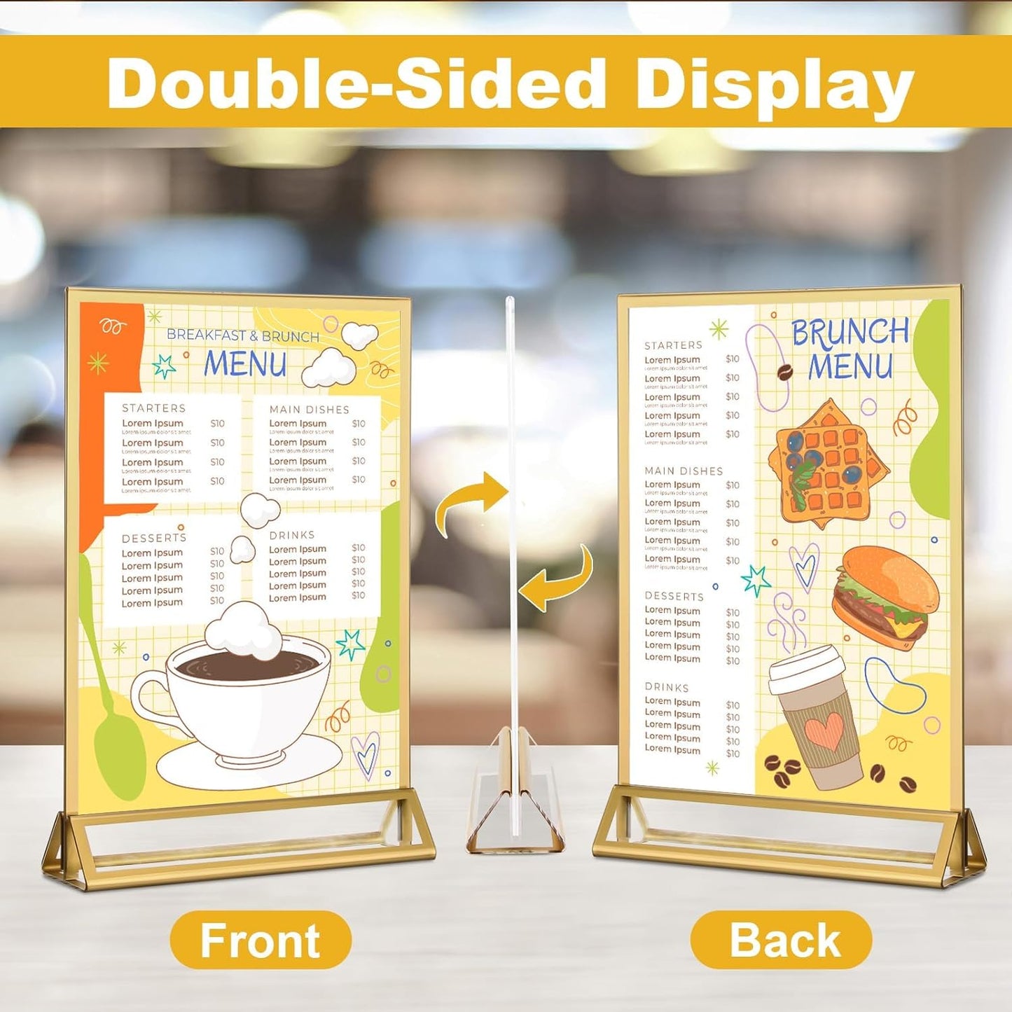 EHWINE 26 Pack 4×6 Clear Acrylic Sign Holder with Gold Borders and Vertical Stand, Double Sided Table Menu Holders Picture Frames for Wedding Table Numbers, Restaurant Signs, Photos and Art Display
