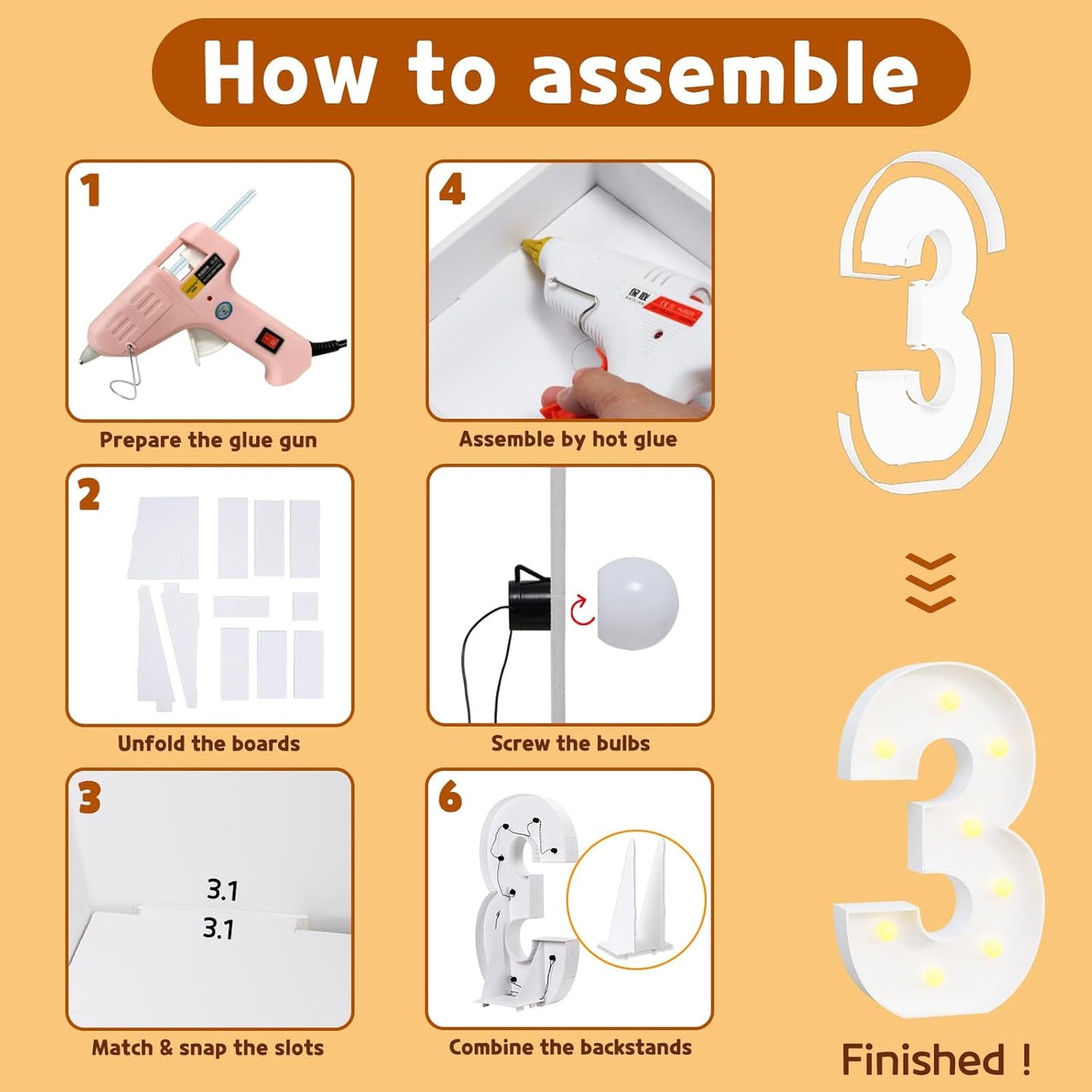 imprsv Marquee Light Up Numbers, Mosaic 3FT Marquee Numbers for 13th 30th Birthday Decorations Anniversary Party Decor, Large 3 for Party Decorations (Need to Assemble)