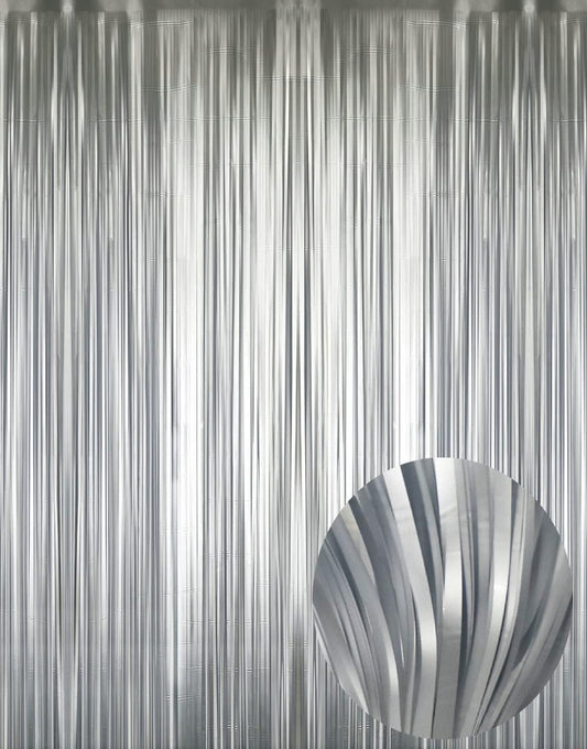 GOER 3.2 ft x 8.2 ft Metallic Tinsel Foil Fringe Curtains Party Photo Backdrop Party Streamers for Birthday,Graduation,New Year Eve Decorations Wedding Decor (3 Pcs,Matte Silver,Thick Material)
