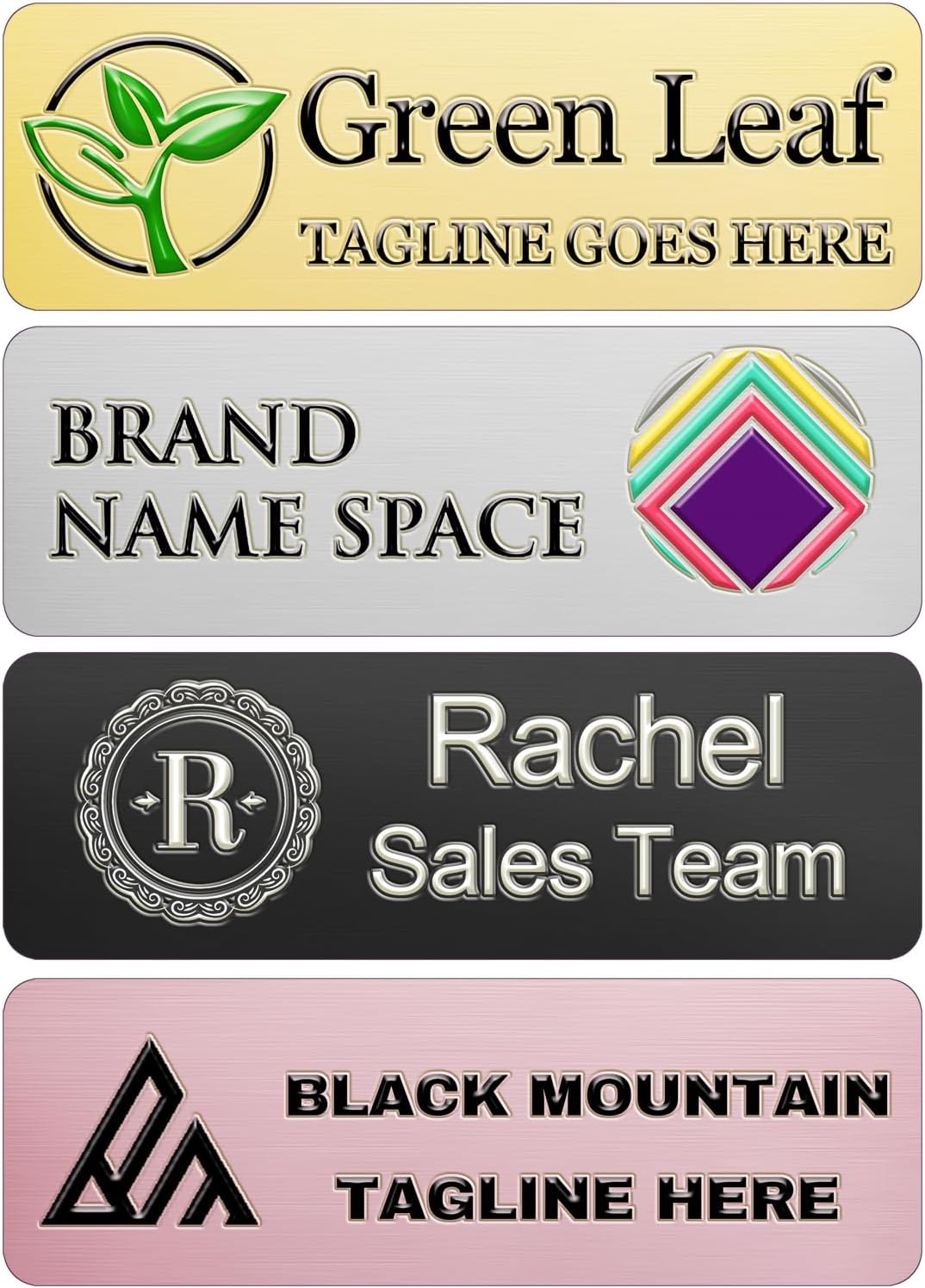 Custom ID Name Tag Badges Identification Personalized with Text & Full Color Logos - Adhesive Lable, Sign - Metal Name with Pin or Magnetic Backing Plates for Business Work Lable Sign Employee Name