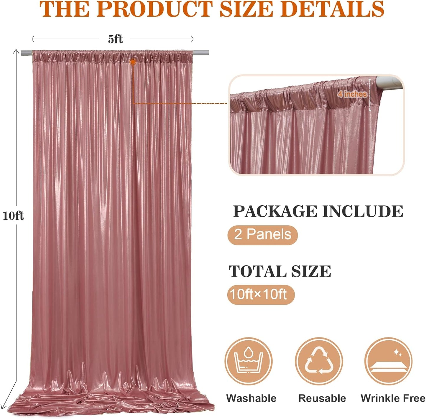10x10ft Thick Rose Gold Glitter Backdrop Curtain Panels for Parties, Wrinkle Free Sequin Sparking Photo Backdrop Drapes, 2 Panels 5x10ft Shimmer Back Drop Cloth for Wedding Birthday Photography