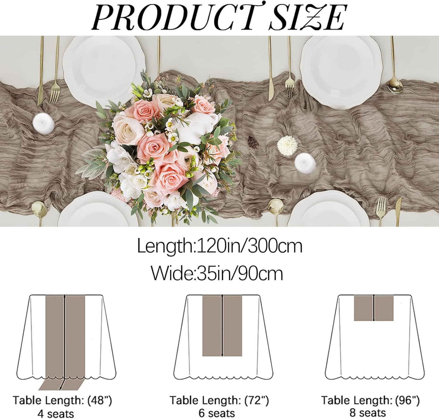 4 Pack Nude Cheesecloth Table Runner 35x120 Inch Boho Gauze Fabric Cheese Cloth Table Runner 10Ft Rustic Romantic Sheer Table Runners for Wedding Party Bridal Baby Shower Long Table Decoration