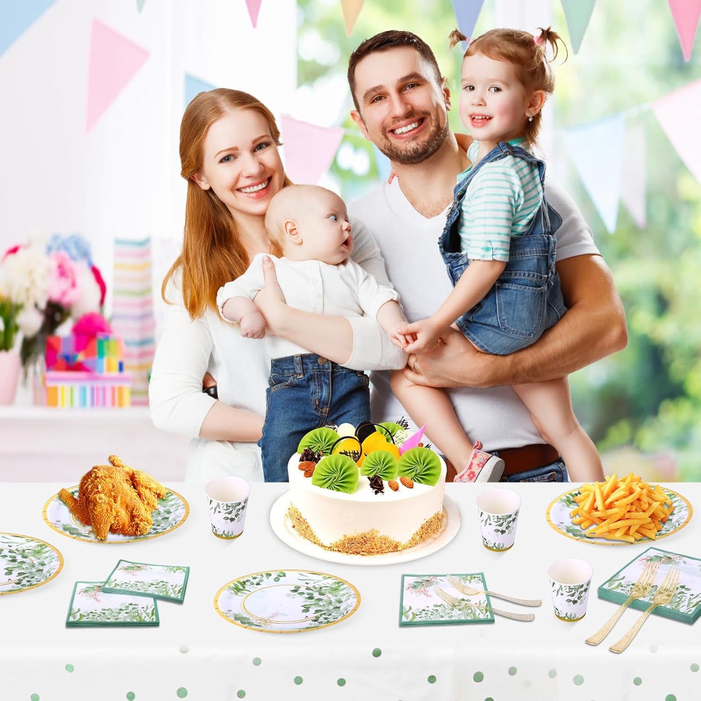 Sage Green Party Decoration, 126PCS Sage-Green Plates and Napkins Party Supplies, Spring Greenery Eucalyptus Leaves Disposable Dinnerware Decor for Wedding Birthday Baby Shower