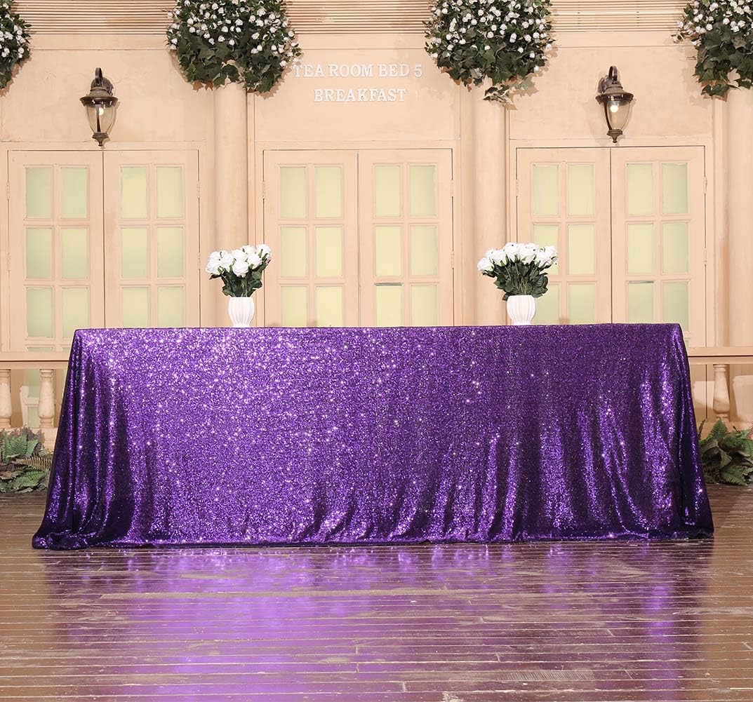 SquarePie Sequin Tablecloth 60 x 102 Inch Purple Sparkly Table Cloth for Halloween Wedding Party