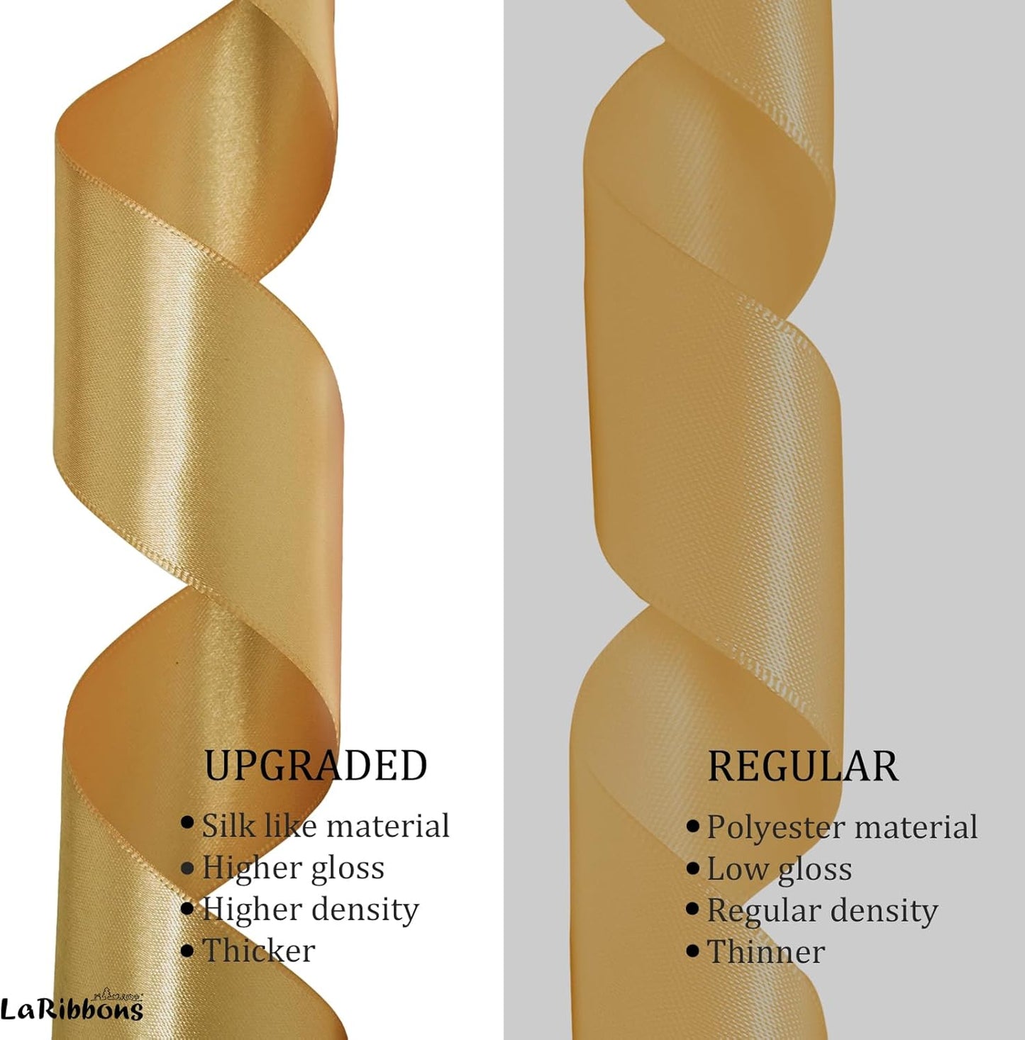 LaRibbons Pale Gold Satin Ribbon 3/8 Inch 25 Yards Luxury Double Faced Gold Silk Ribbon for Flower Bouquet Crafts Gift Wrapping Wedding Party Decoration