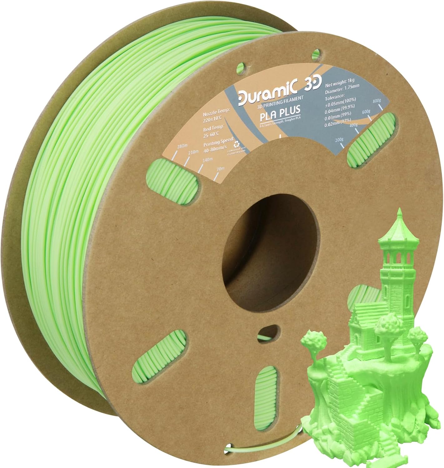 DURAMIC 3D PLA+ Filament 1.75mm 1Kg Neon Green, PLA Plus Filament 1Kg Spool(2.2lbs) Tougher and Stronger, Dimensional Accuracy Probability +/- 0.02mm