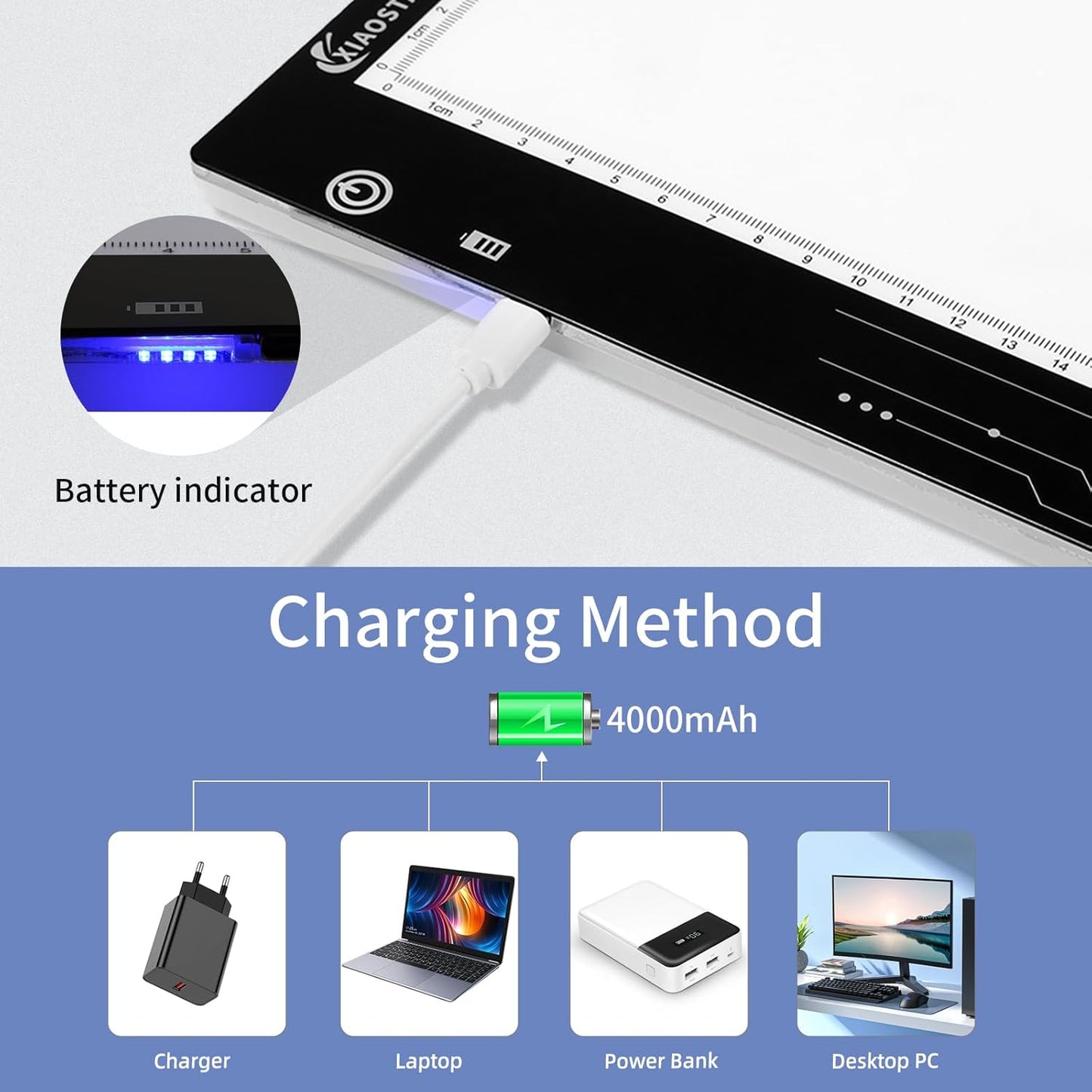 XIAOSTAR Rechargeable Light Box Drawing A4, Tracing Board with Adjustable Brightness for Artists, Animation Drawing, Sketching, X-ray Viewing (A4-RCG)