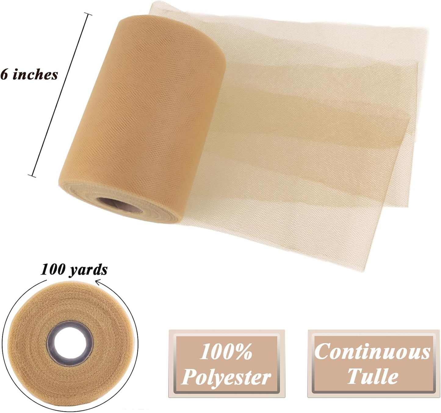 Honey Gold Tulle Fabric Roll 6" by 100 Yards (300 ft) Soft Tulle Spool for DIY Crafting Favor Supplies, Tutus, Wedding, Party Decorations, Gift Wrapping