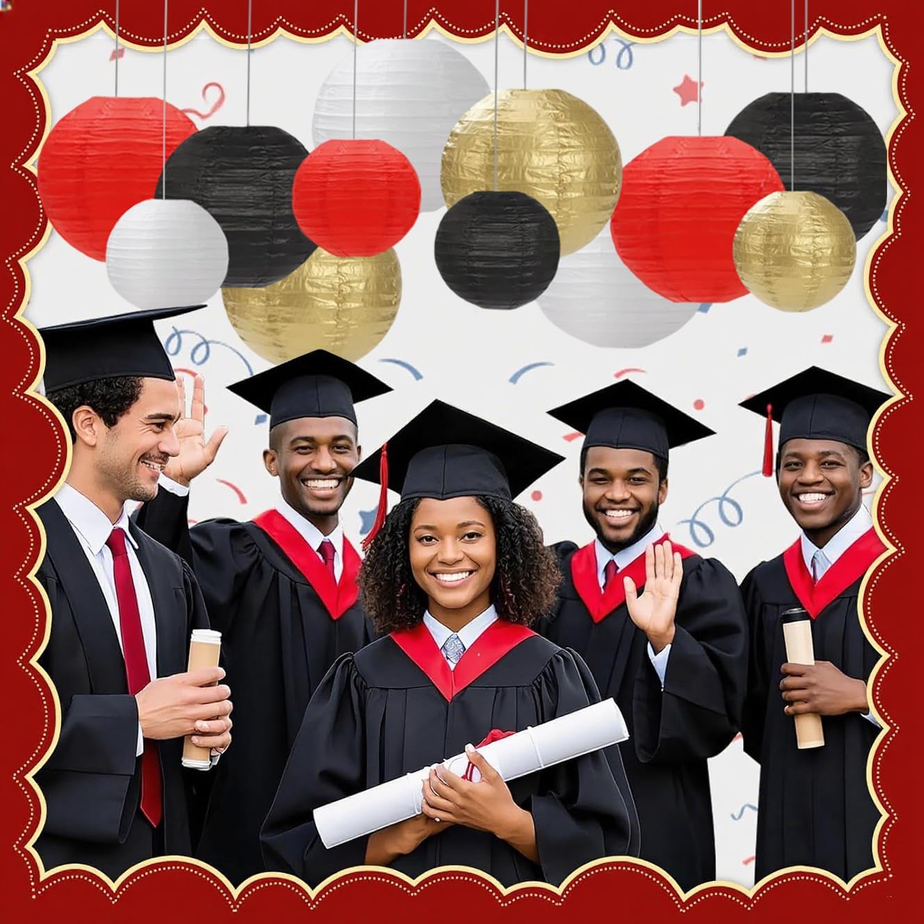 Black Red White Paper Lanterns Decorative 12pcs Party Hanging Decorations for Party Bridal Shower Wedding Baby Shower Graduation Anniversary Room Decor