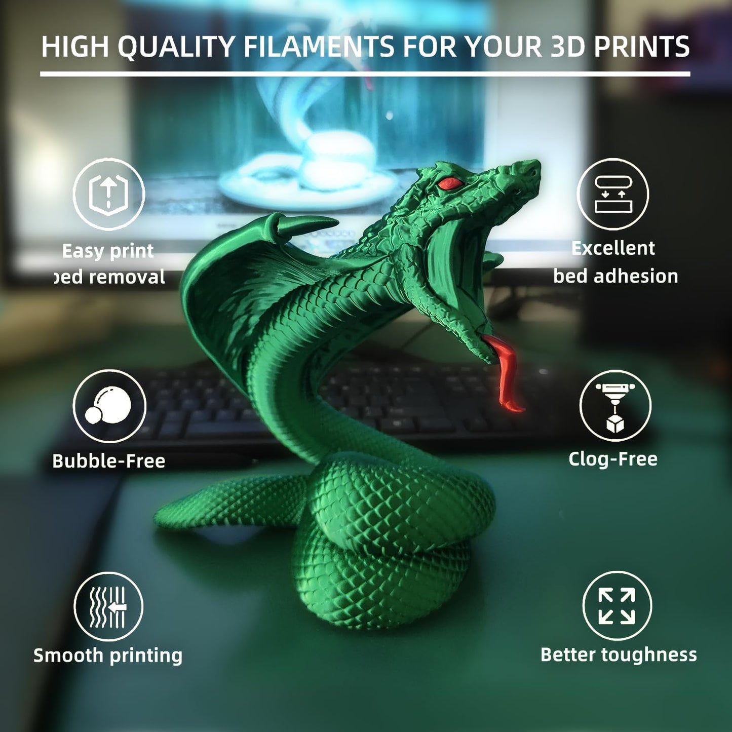 PLA Filament, Silk PLA, 3D Printer Filament, PLA Filament 1.75mm Dimensional Accuracy +/- 0.02mm, 1KG Spool (2.2 lbs), Fit Most FDM Printer (Silk Green)