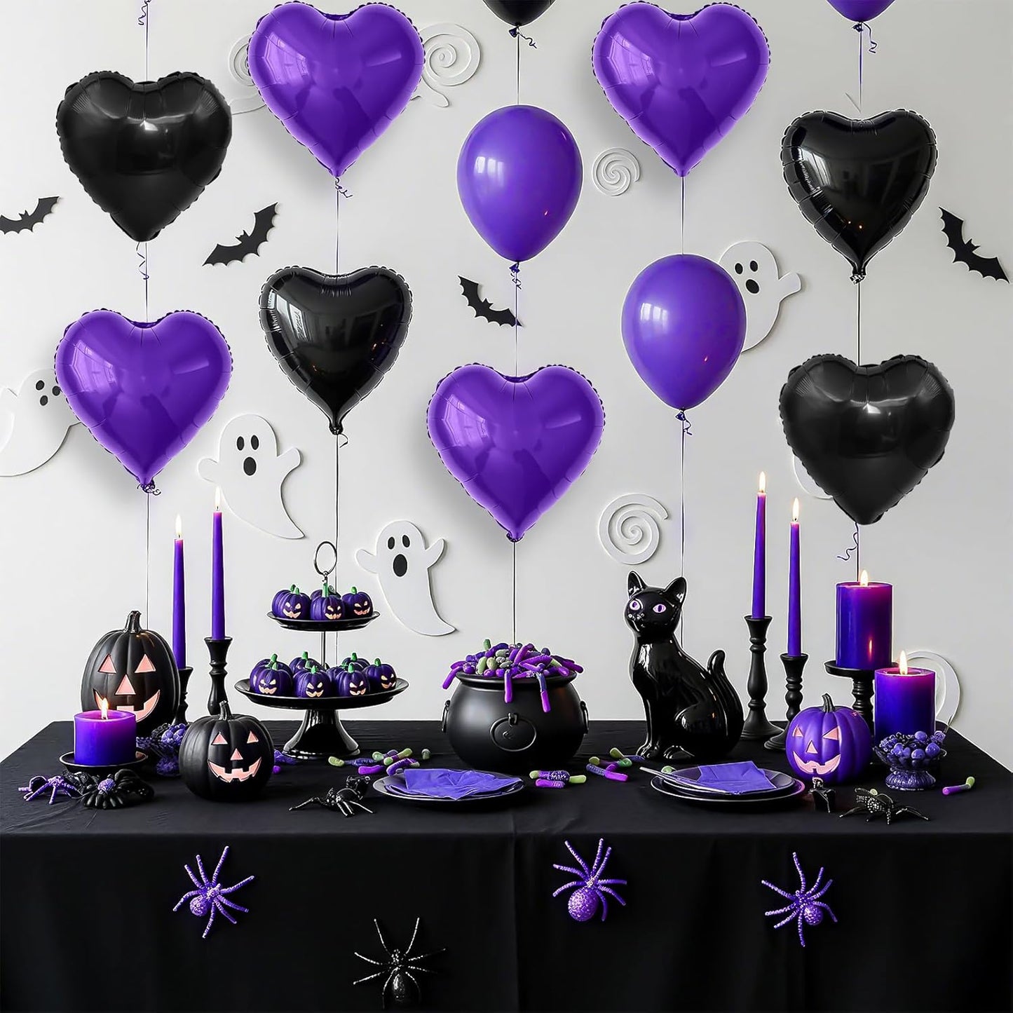 Purple Black Heart Balloons, 18 Inch Purple and Black Heart Foil Shape Balloon, 12PCS Large Love Helium Romantic Balloons for Halloween Birthday Bridal Shower Wedding Anniversary Party Supplies