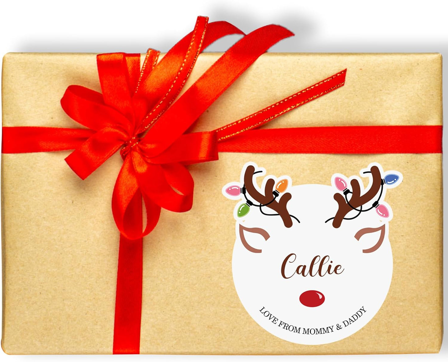 CALLIE Personalized Christmas Stickers with Custom Name, Waterproof Custom Christmas Name Tags Stickers, Peel and Stick Christmas Gift Tags ﻿(Cute Christmas Reindeer)