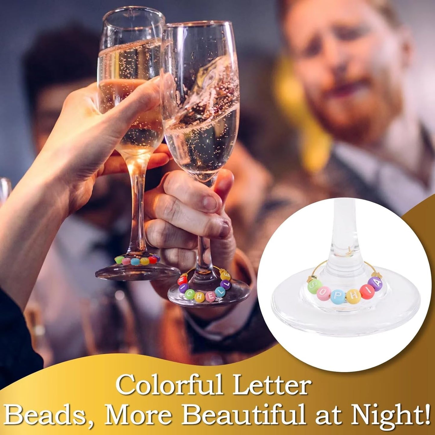 60 Sets DIY Wine Glass Charms – 780 Letter Beads 120 Gold Beads 60 Charm Rings 2 Tweezers, Drink Identifier Charms Wine Glass Marker Tags for Wedding Cocktail Bachelorette Party Decoration (Colorful)