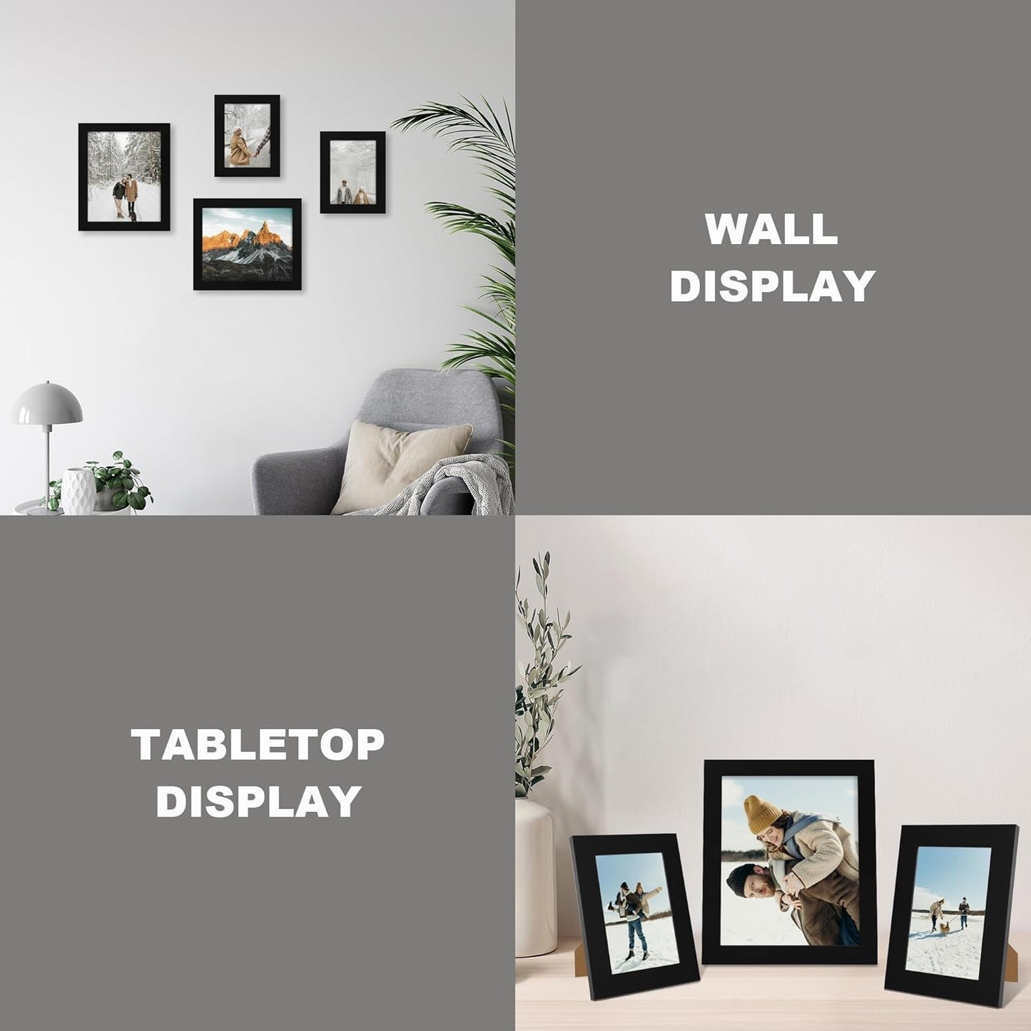 8.5x11 Picture Frame Set of 4, Wood Black Certificate Frame with Real Glass, Photo Frames 8.5 by 11 Diploma Document for Wall Hanging and Tabletop Display