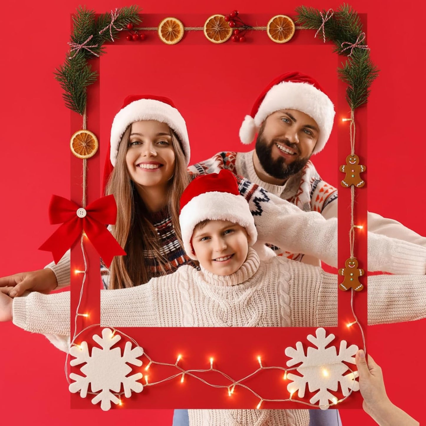 32 x 24 Inch Large Blank DIY Photo Booth Props Picture Frame Party Frame DIY Photo Booth Props Selfie for Halloween Christmas Birthday, Holiday Party (Red,Christmas)