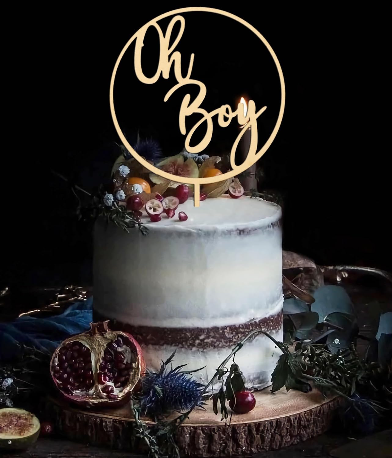 Oh Boy Cake Topper - Wooden Oh Boy Baby Shower Cake Decorations - Baby Shower Cake Topper for First Birthday/Gender Reveals Party, Photo Booth Props