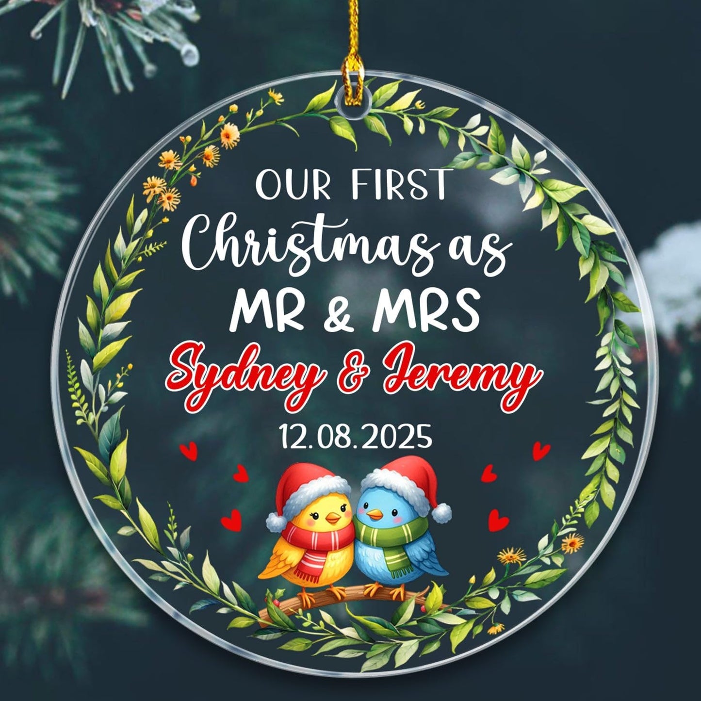 Our First Christmas As Mr & Mrs Ornament 2025, Personalized 1st Christmas As Mr & Mrs Bird Married Ornament Gift for Newlyweds Wedding, Customized Name & Date Anniversary Ornaments for Just Married